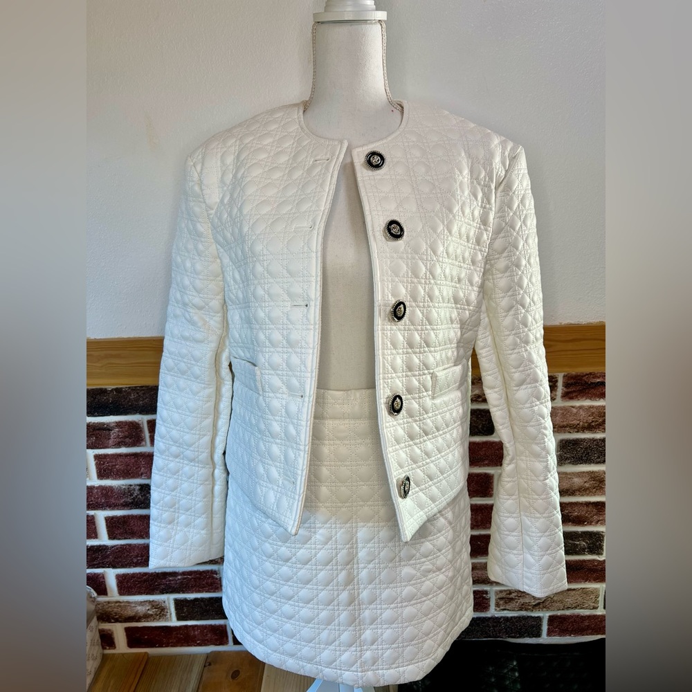 Faux Leather Blazer and Skirt Set